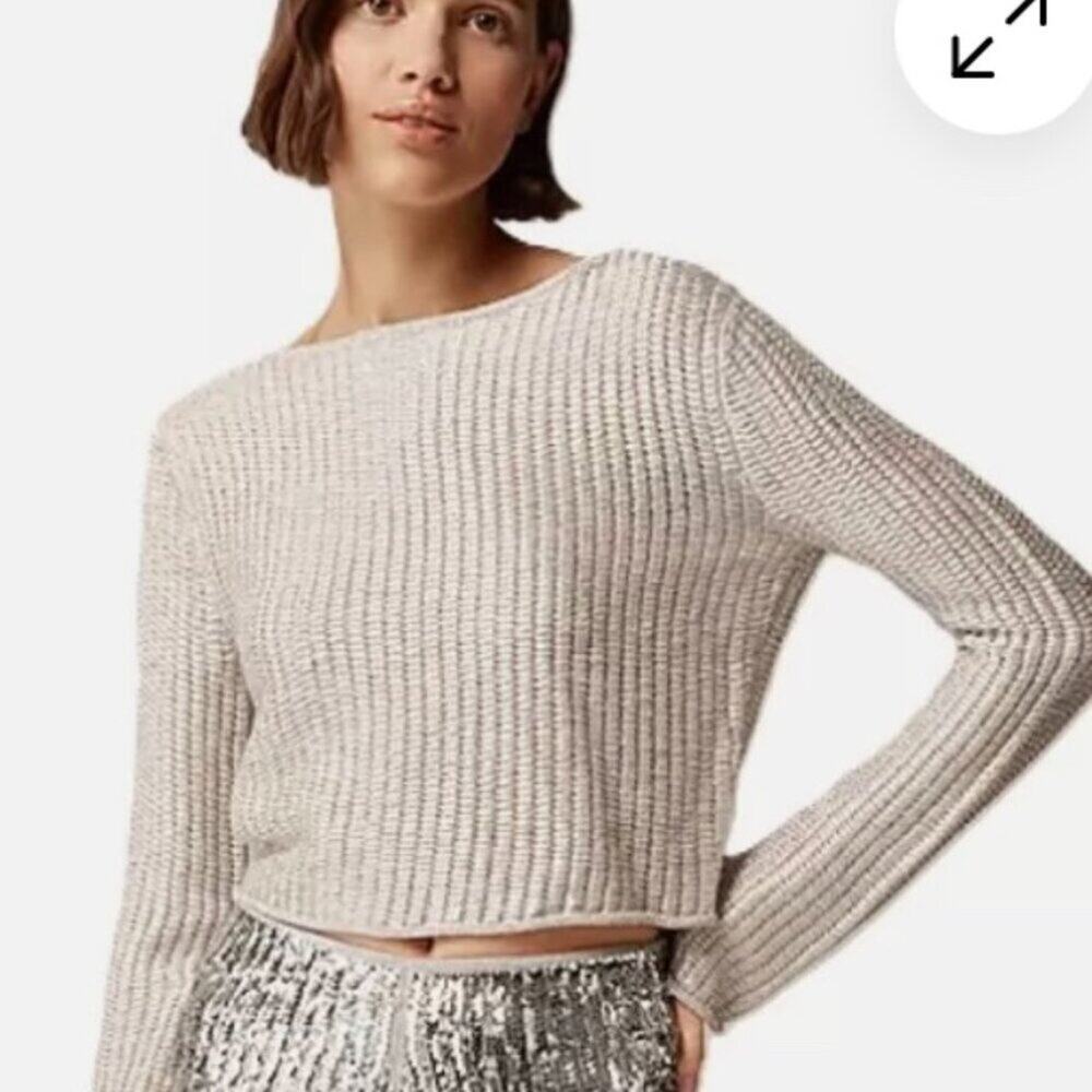 New! J.Crew Collection Wm Sweater Metallic Open-Weave Sweater Silver Sz S #620